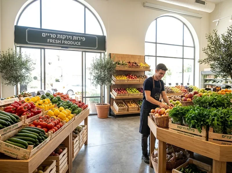 עובדים בחנות ירקות מובילה